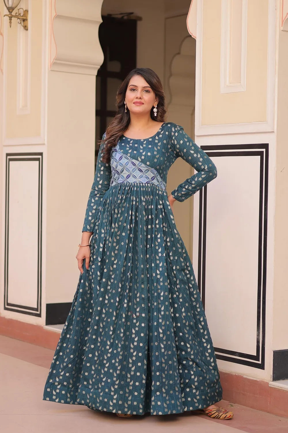 Premium Indian Ethnic Readymade Gown – Party & Evening Wear (Blue)